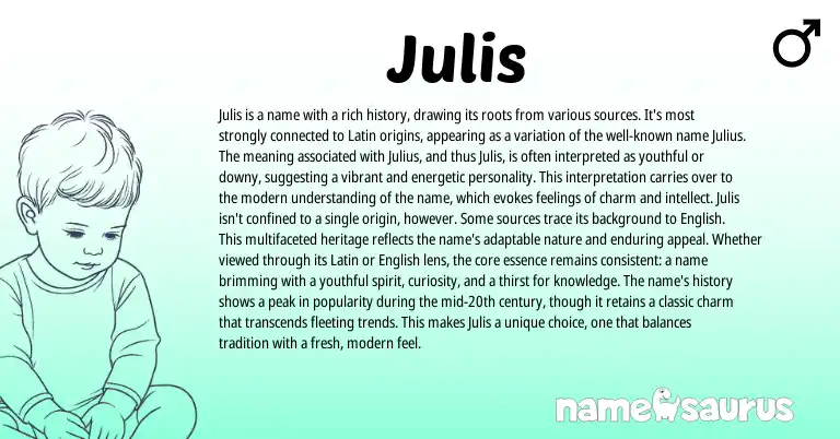 Infographic about Julis name meaning, Julis is a name from Latin origin(s).
