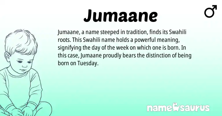 Infographic about Jumaane name meaning, Jumaane is a name from Swahili origin(s).