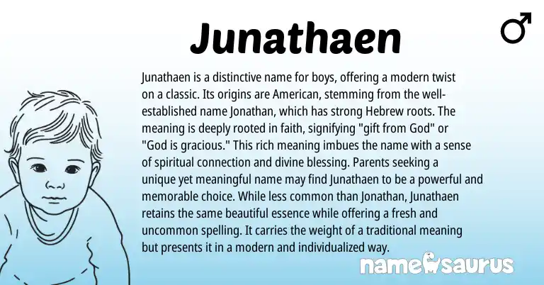Infographic about Junathaen name meaning, Junathaen is a name from Hebrew, English origin(s).