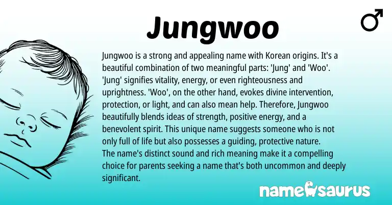 Infographic about Jungwoo name meaning, Jungwoo is a name from Korean origin(s).