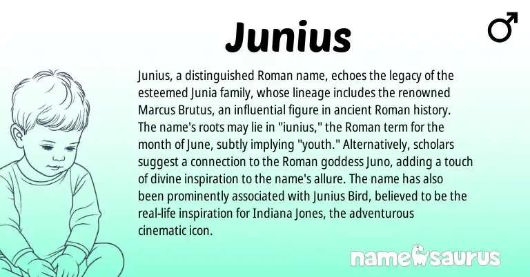 Infographic about Junius name meaning, Junius is a name from Roman origin(s).