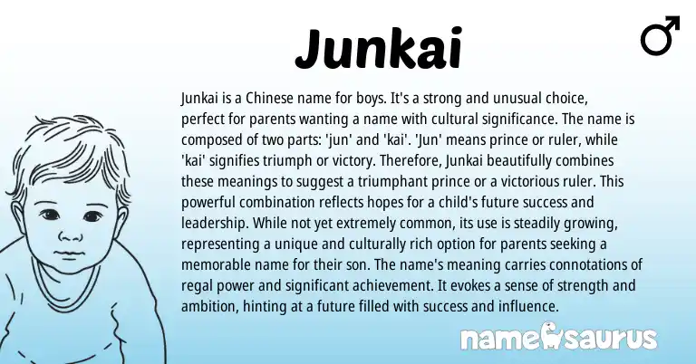 Infographic about Junkai name meaning, Junkai is a name from Chinese origin(s).