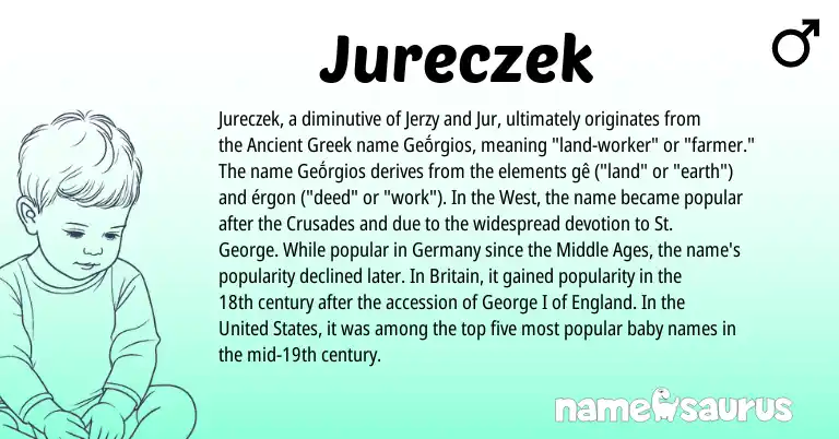 Infographic about Jureczek name meaning, Jureczek is a name from Ancient Greek, United States, England origin(s).