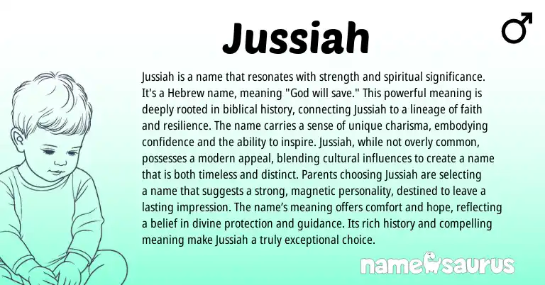Infographic about Jussiah name meaning, Jussiah is a name from Hebrew origin(s).