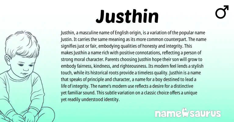 Infographic about Justhin name meaning, Justhin is a name from Latin origin(s).
