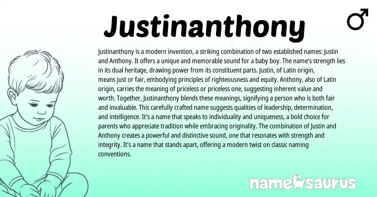 Infographic about Justinanthony name meaning, Justinanthony is a name from English origin(s).