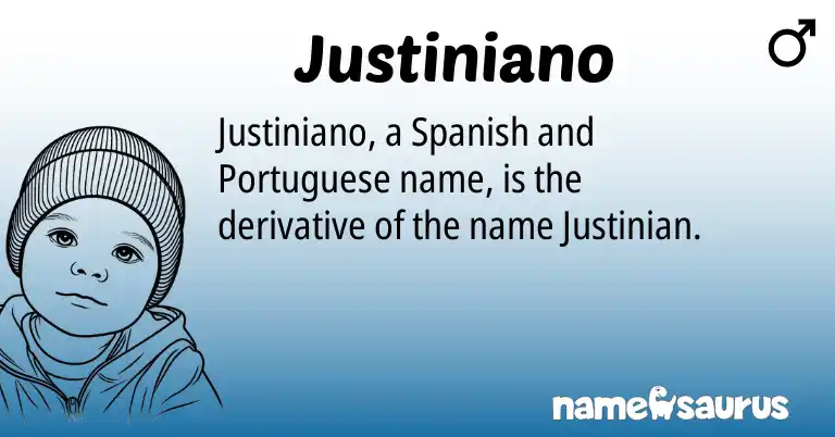 Infographic about Justiniano name meaning, Justiniano is a name from Spanish, Portuguese origin(s).