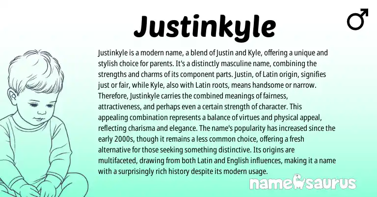 Infographic about Justinkyle name meaning, Justinkyle is a name from Latin origin(s).
