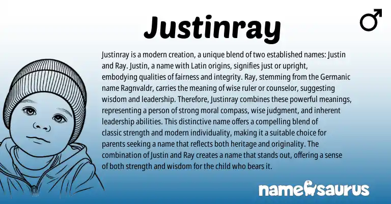 Infographic about Justinray name meaning, Justinray is a name from Germanic, English origin(s).