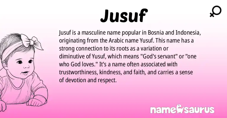 Infographic about Jusuf name meaning, Jusuf is a name from Bosnian, Indonesian origin(s).