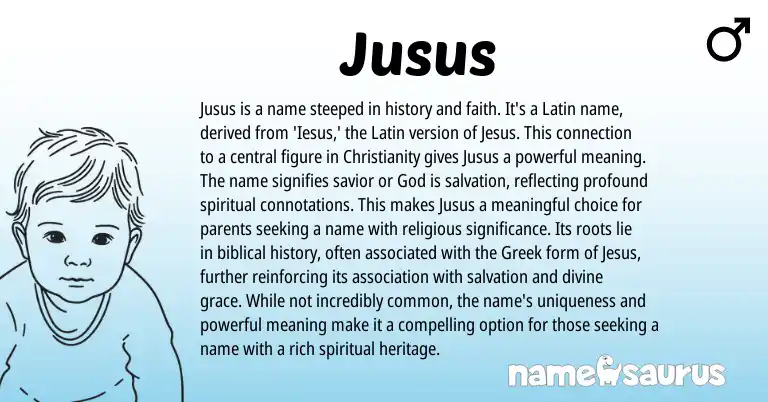 Infographic about Jusus name meaning, Jusus is a name from Latin origin(s).