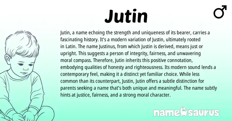 Infographic about Jutin name meaning, Jutin is a name from Latin, English origin(s).