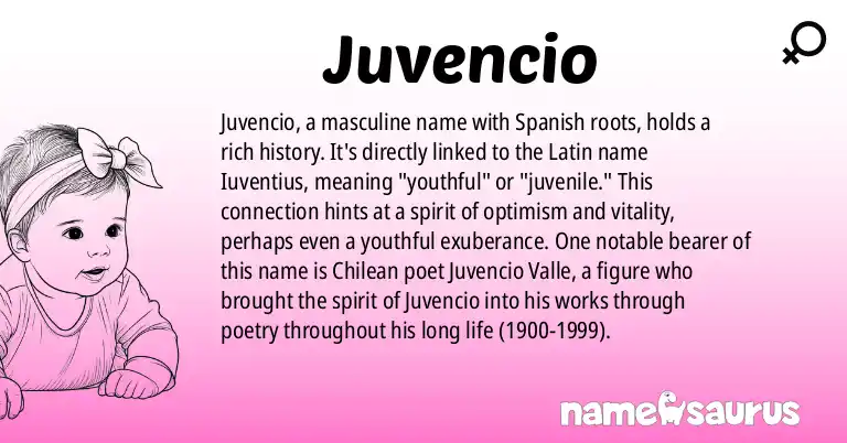 Infographic about Juvencio name meaning, Juvencio is a name from Spanish origin(s).