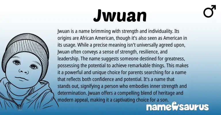 Infographic about Jwuan name meaning, Jwuan is a name from African, American origin(s).