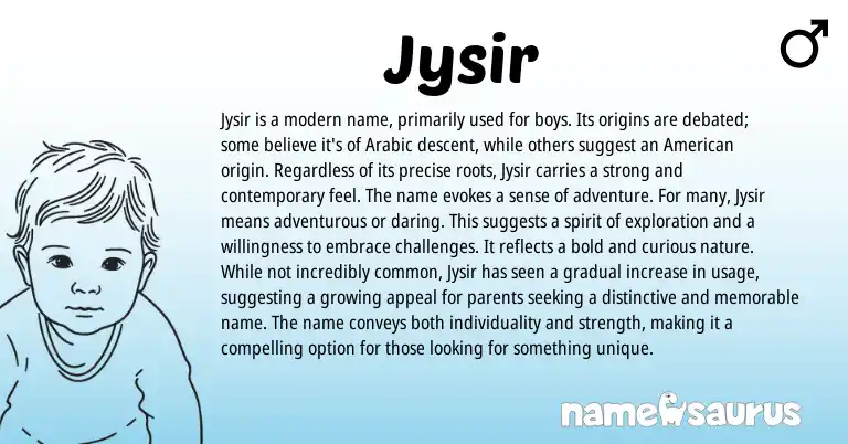 Infographic about Jysir name meaning, Jysir is a name from Arabic origin(s).