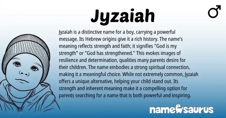 Infographic about Jyzaiah name meaning, Jyzaiah is a name from Hebrew origin(s).