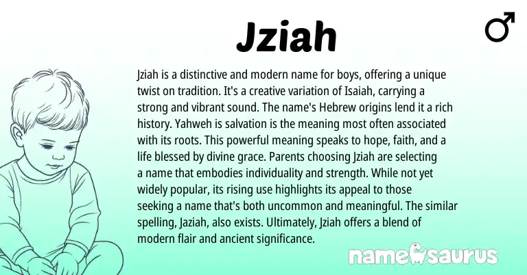 Infographic about Jziah name meaning, Jziah is a name from Hebrew origin(s).
