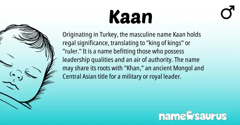 Infographic about Kaan name meaning, Kaan is a name from Asian origin(s).