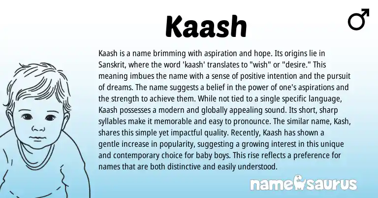 Infographic about Kaash name meaning, Kaash is a name from Sanskrit, Indian, Hindi origin(s).