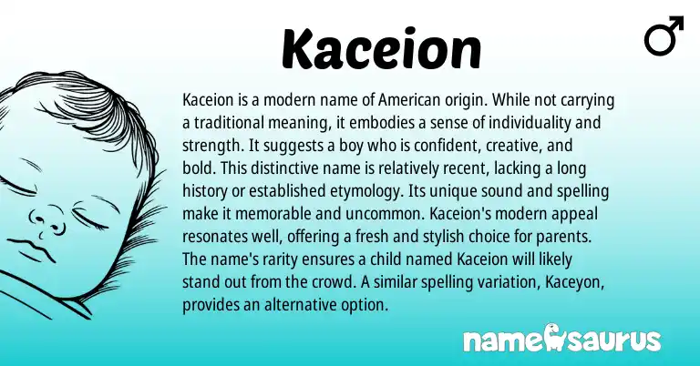 Infographic about Kaceion name meaning, Kaceion is a name from American origin(s).