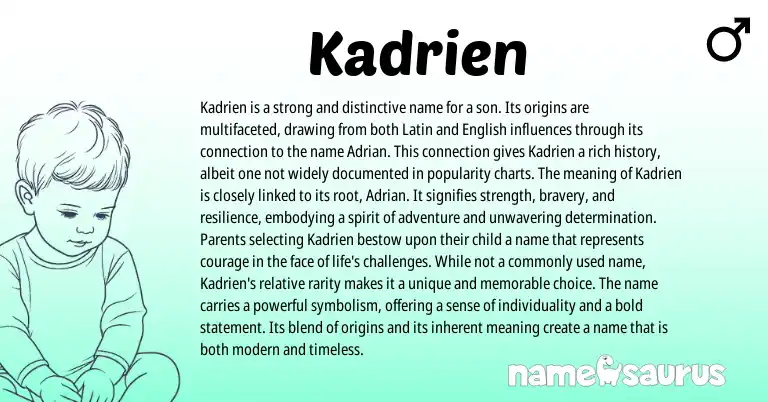 Infographic about Kadrien name meaning, Kadrien is a name from Latin, English origin(s).