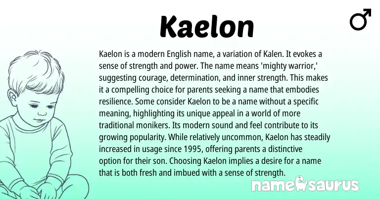 Infographic about Kaelon name meaning, Kaelon is a name from English origin(s).