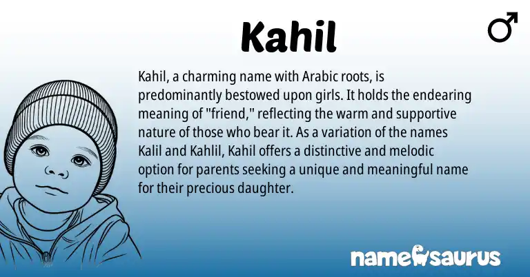 Infographic about Kahil name meaning, Kahil is a name from Arabic origin(s).