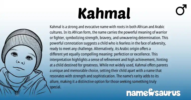 Infographic about Kahmal name meaning, Kahmal is a name from African origin(s).