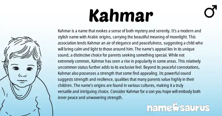 Infographic about Kahmar name meaning, Kahmar is a name from Arabic origin(s).