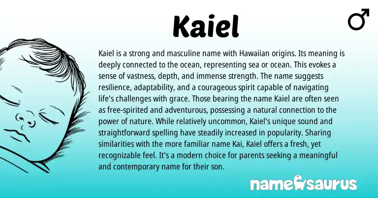 Infographic about Kaiel name meaning, Kaiel is a name from Hawaiian origin(s).