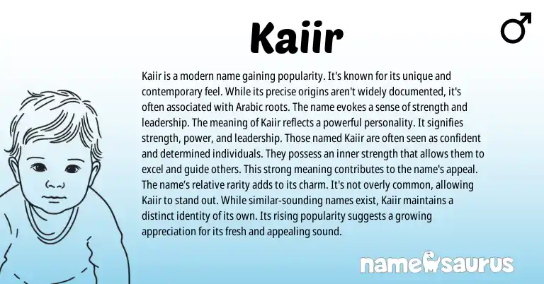 Infographic about Kaiir name meaning, Kaiir is a name from Arabic origin(s).