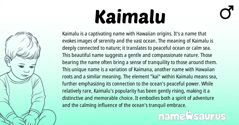 Infographic about Kaimalu name meaning, Kaimalu is a name from Hawaiian origin(s).