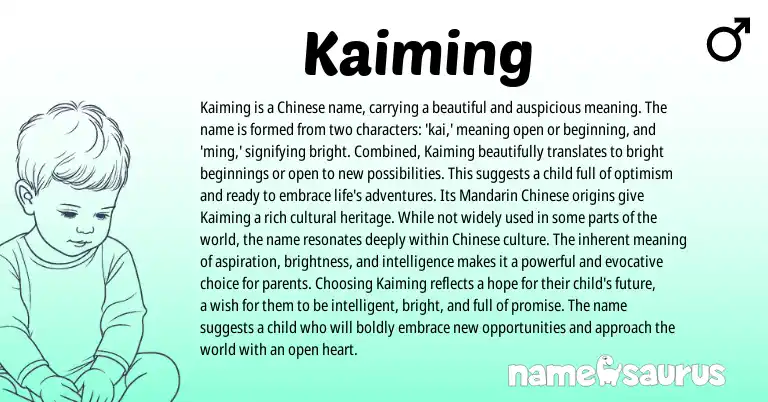 Infographic about Kaiming name meaning, Kaiming is a name from Chinese origin(s).