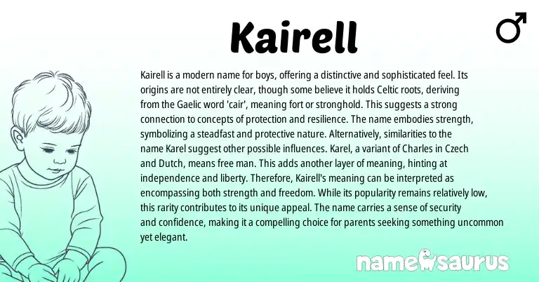 Infographic about Kairell name meaning, Kairell is a name from Gaelic, Celtic origin(s).