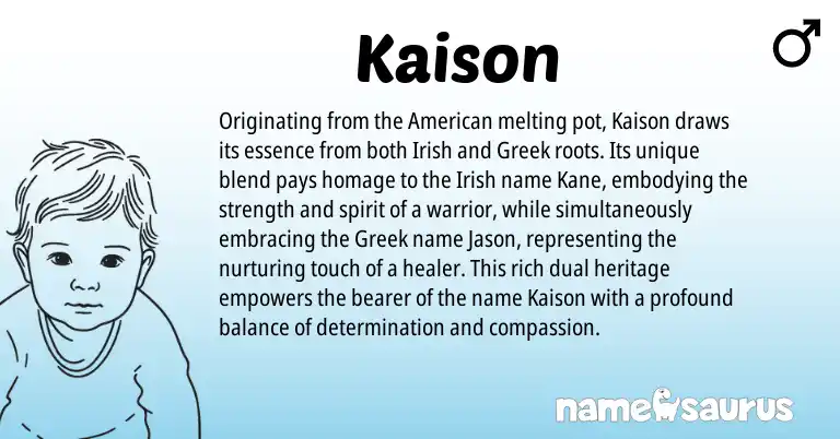 Infographic about Kaison name meaning, Kaison is a name from Irish, American, Greek origin(s).