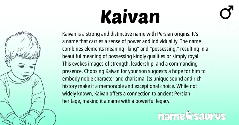 Infographic about Kaivan name meaning, Kaivan is a name from Persian origin(s).