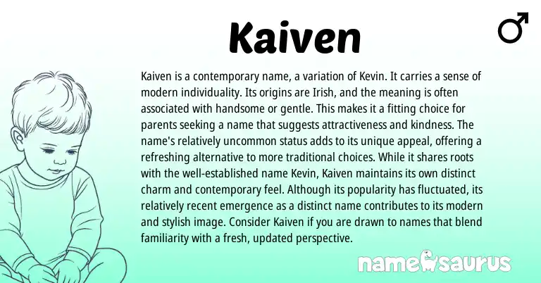 Infographic about Kaiven name meaning, Kaiven is a name from Irish origin(s).