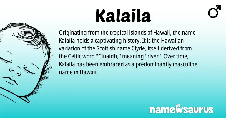 Infographic about Kalaila name meaning, Kalaila is a name from Hawaiian, Scottish, Celtic origin(s).