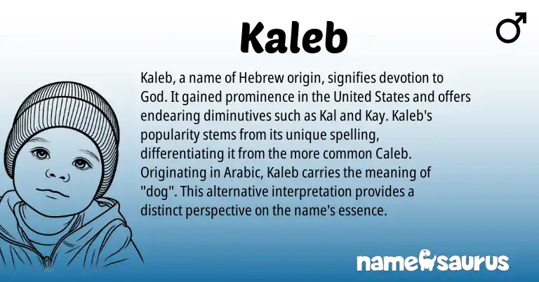 Infographic about Kaleb name meaning, Kaleb is a name from Arabic, Hebrew, United States origin(s).