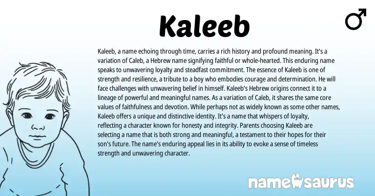 Infographic about Kaleeb name meaning, Kaleeb is a name from Hebrew origin(s).