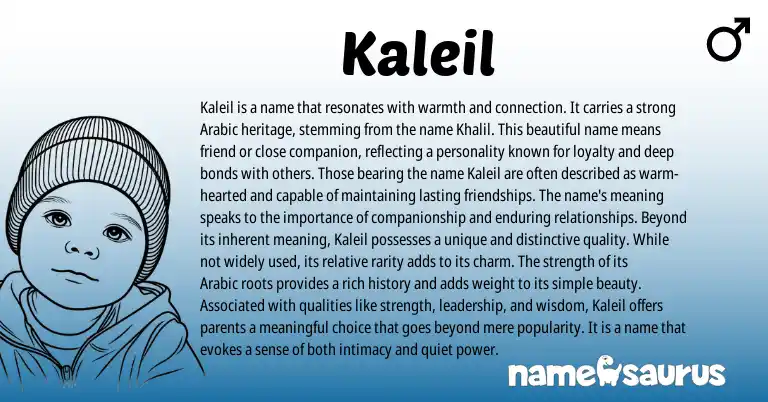 Infographic about Kaleil name meaning, Kaleil is a name from Arabic origin(s).