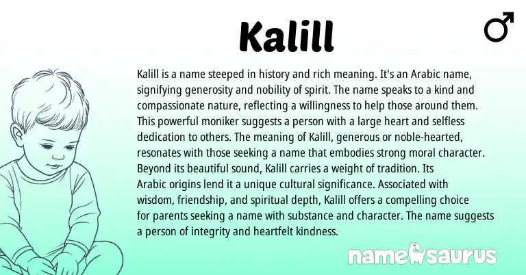 Infographic about Kalill name meaning, Kalill is a name from Arabic origin(s).