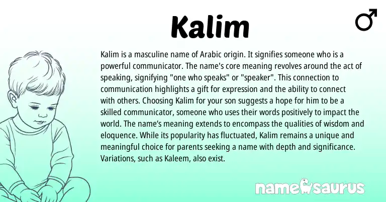 Infographic about Kalim name meaning, Kalim is a name from Arabic origin(s).