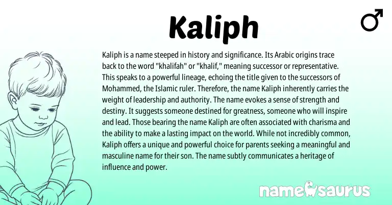 Infographic about Kaliph name meaning, Kaliph is a name from Arabic origin(s).