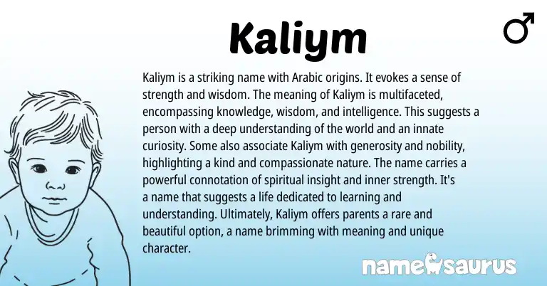 Infographic about Kaliym name meaning, Kaliym is a name from Arabic origin(s).