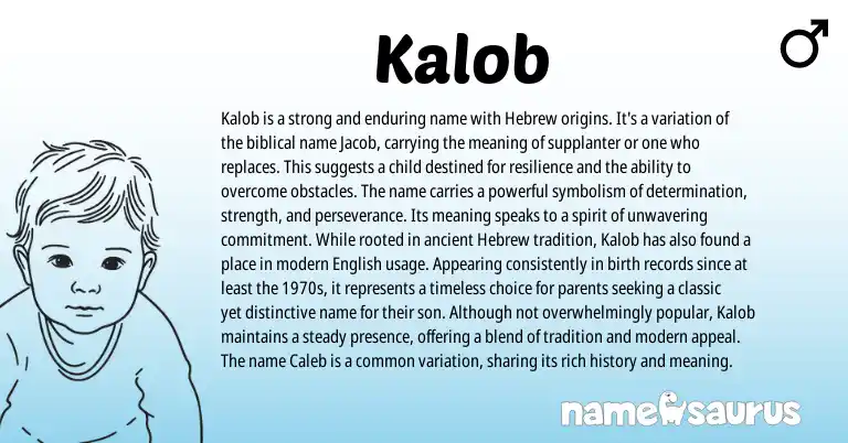 Infographic about Kalob name meaning, Kalob is a name from English, Hebrew, Biblical origin(s).