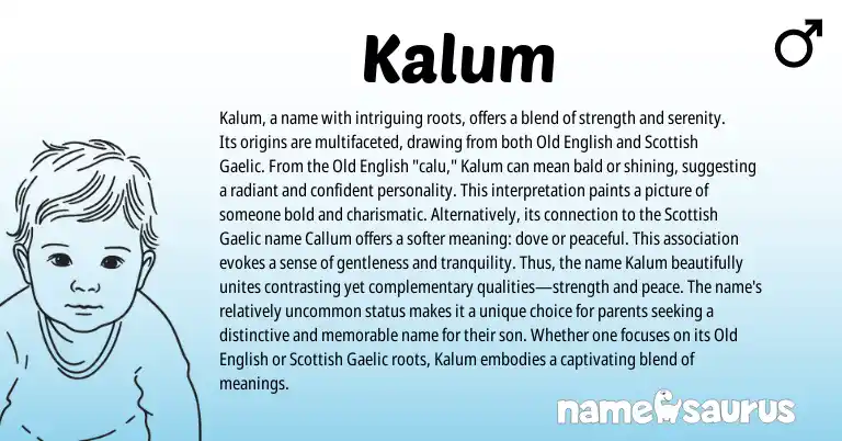 Infographic about Kalum name meaning, Kalum is a name from Latin, English origin(s).