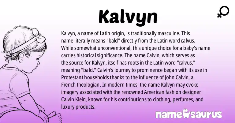 Infographic about Kalvyn name meaning, Kalvyn is a name from Latin origin(s).