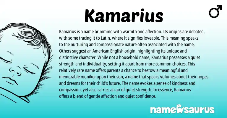 Infographic about Kamarius name meaning, Kamarius is a name from Latin, American origin(s).