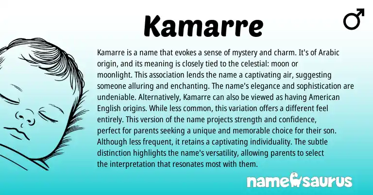 Infographic about Kamarre name meaning, Kamarre is a name from Arabic origin(s).